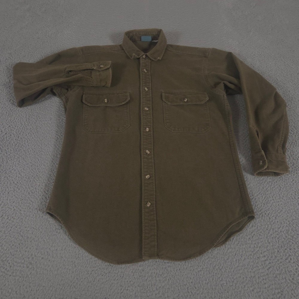 VINTAGE Woolrich Shirt Mens M Green Chamois Cotton Heavyweight Made in USA 90s - Picture 2 of 10